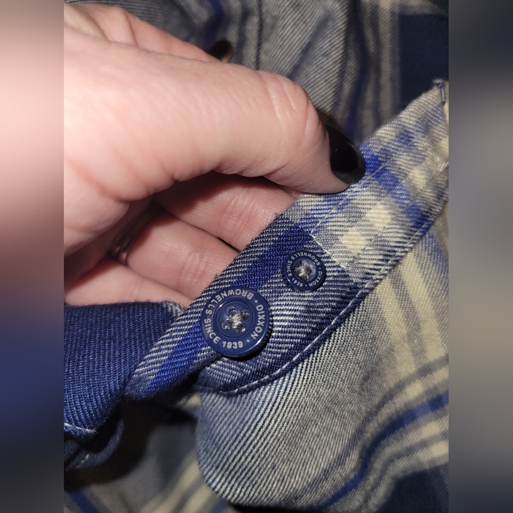 Dixxon Flannel Co Womens Brownells Six Gun Button-Up Shirt Blue/Cream Plaid Med - Picture 9 of 10